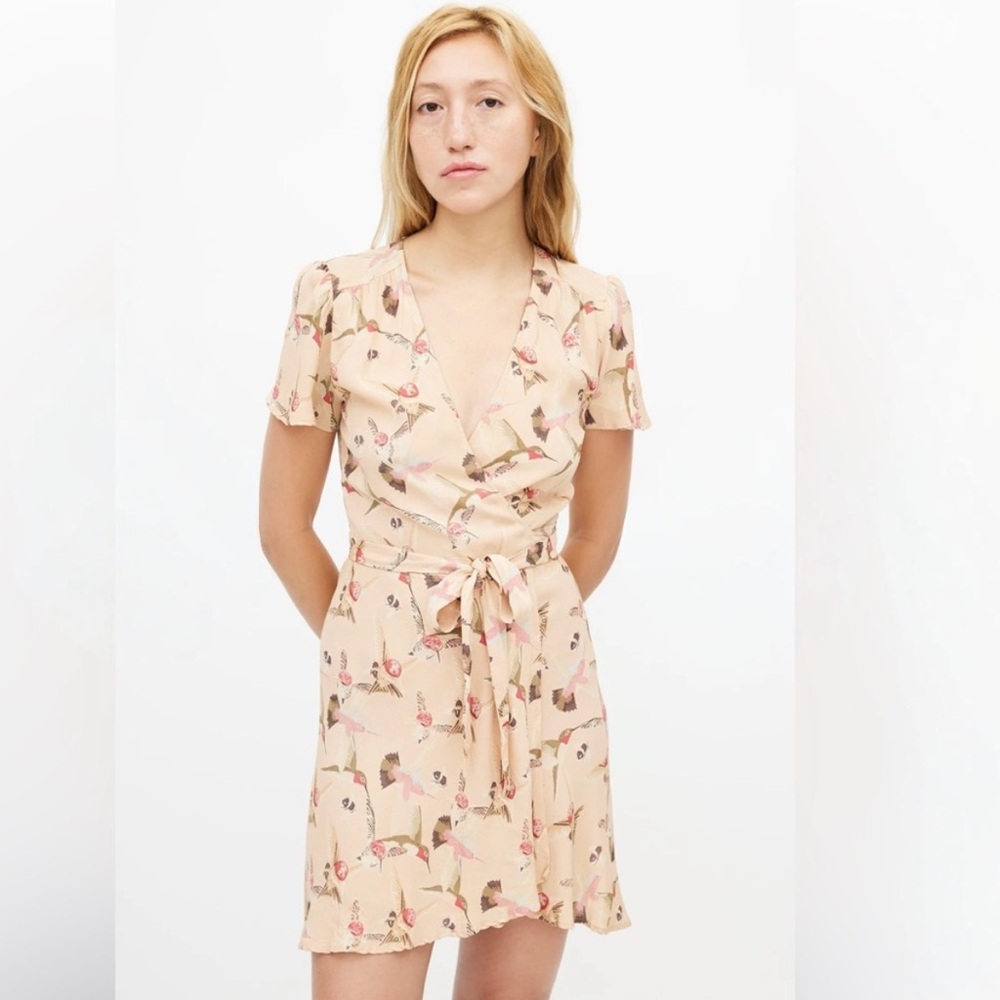 Reformation Peach Floral Tie-Waist Wrap Dress xs